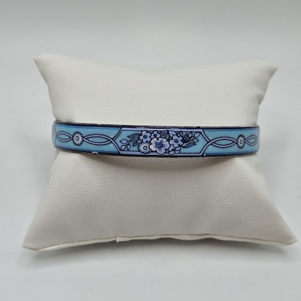 VINTAGE Michaela Frey Blue Floral Enamel Bangle Bracelet Made in Austria